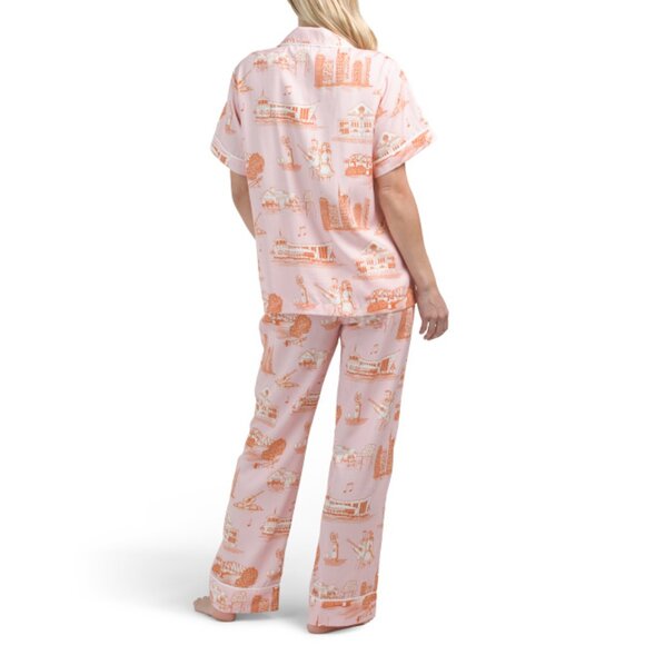 KATIE KIME Pink Cotton Blend 2pc Nashville Toile Pajama Pants Set - Picture 2 of 2